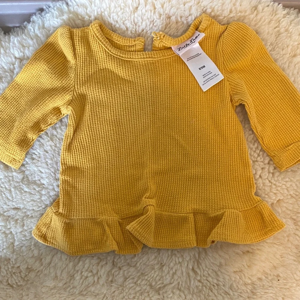 Little Lass Mustard Yellow Waffle-Knit Baby Top - Picture 3 of 5